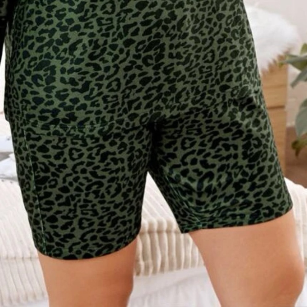 Green cheetah print shorts
